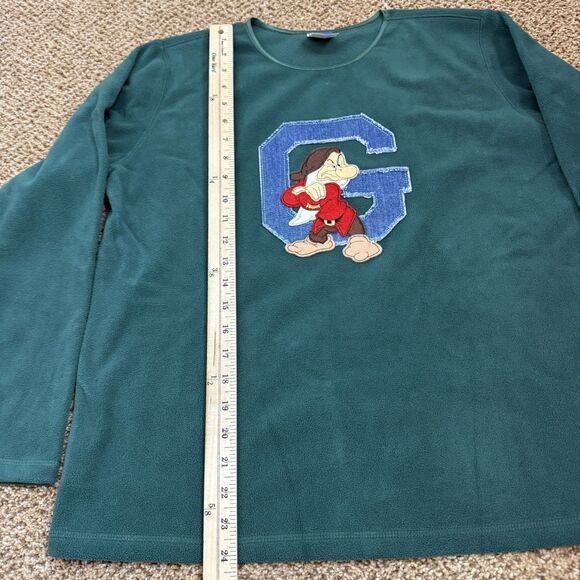 Vintage Y2K Disney Grumpy Patchwork Green Fleece Long Sleeve Shirt Women's M - Picture 8 of 8